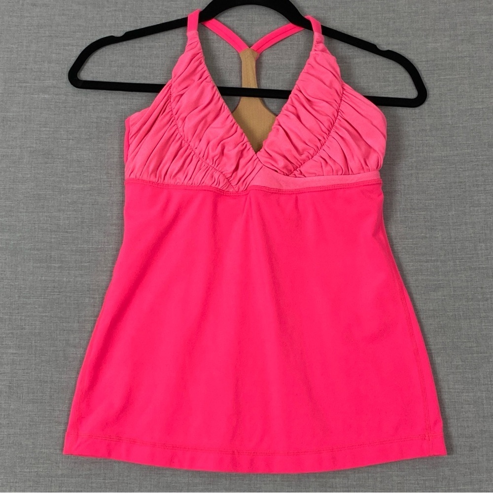 Lululemon Pink Tank Top with Ruched Chest Sz 6 Y Back